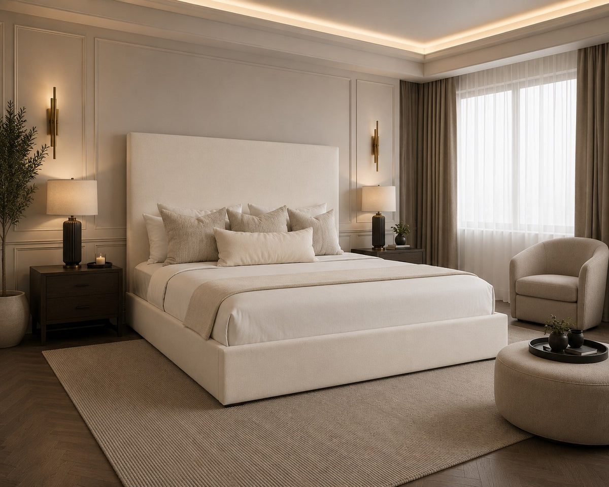 Ravello Plain Tall Headboard Upholstered Bed Frame