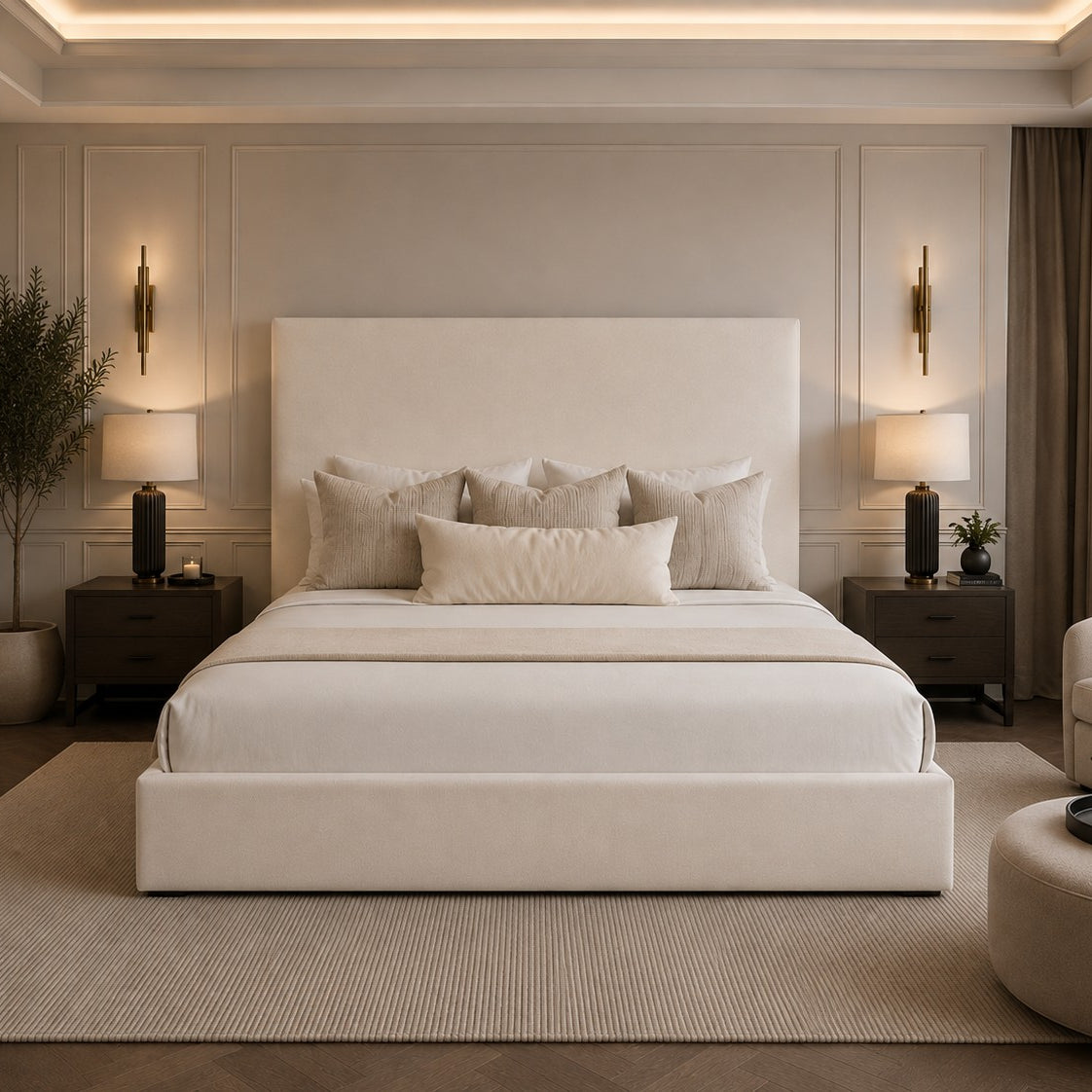Ravello Plain Tall Headboard Upholstered Bed Frame