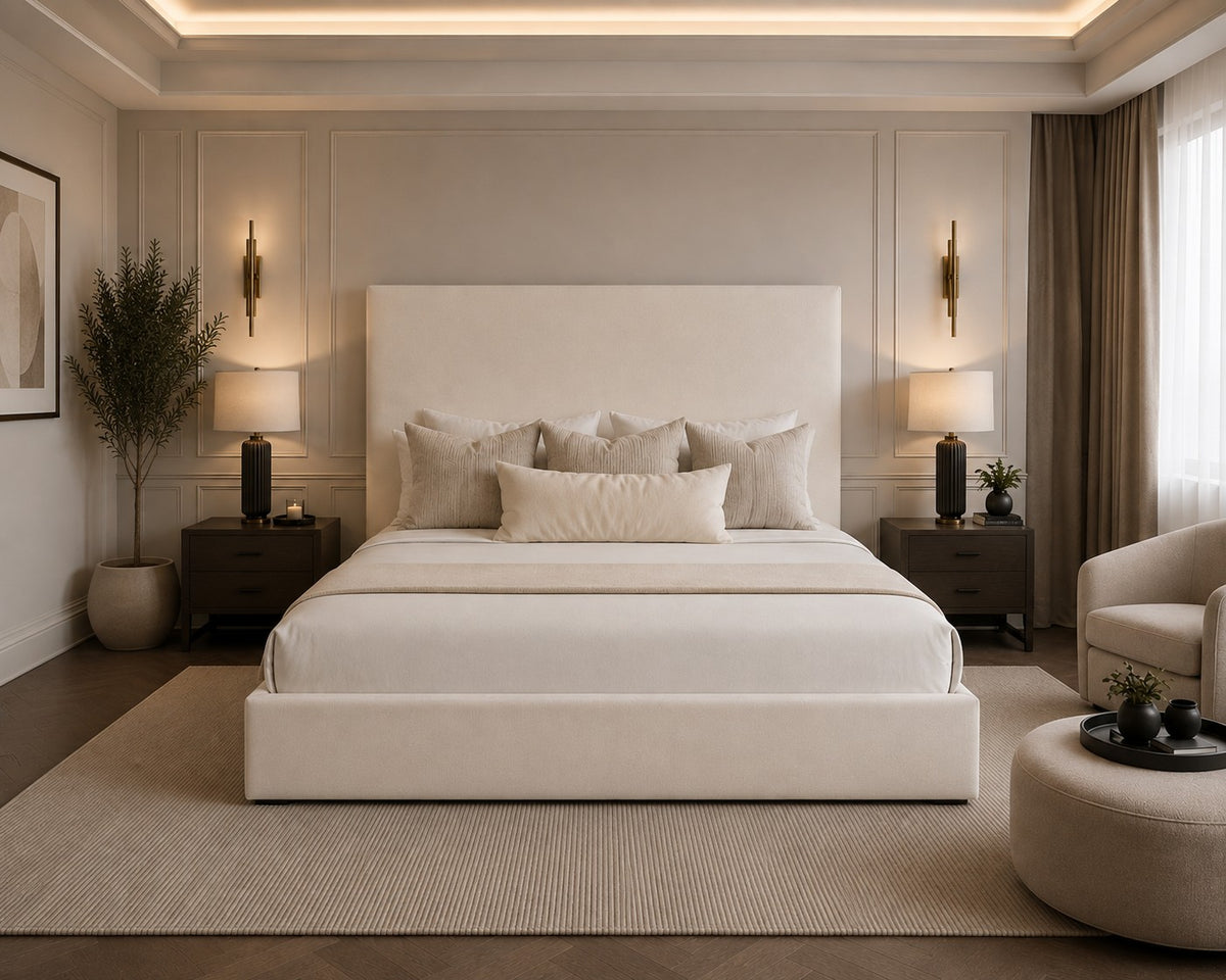 Ravello Plain Tall Headboard Upholstered Bed Frame