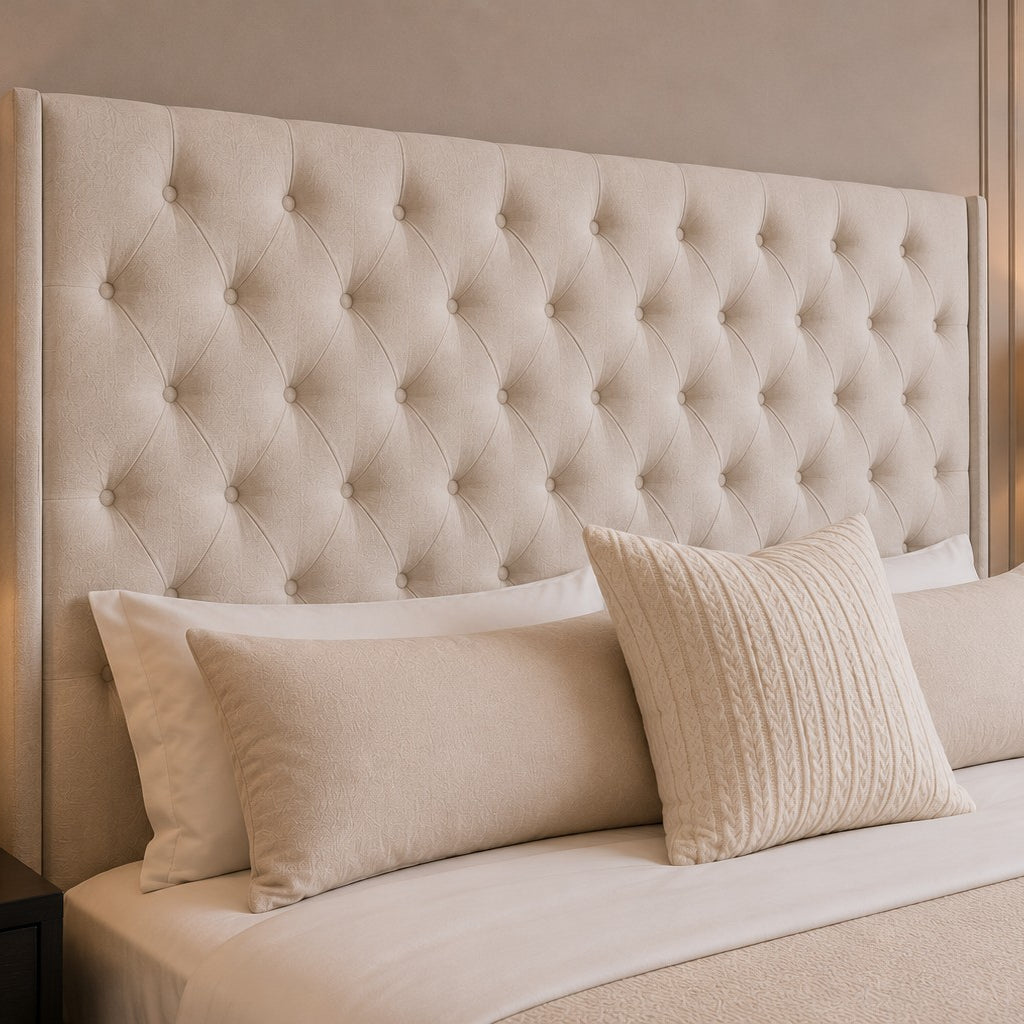 Ravenna Diamond Buttoned Winged Tall Headboard Upholstered Bed Frame