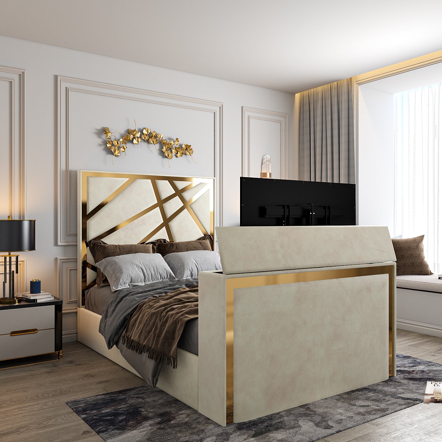 Rayleigh Upholstered Soft Velvet Tv Bed Frame