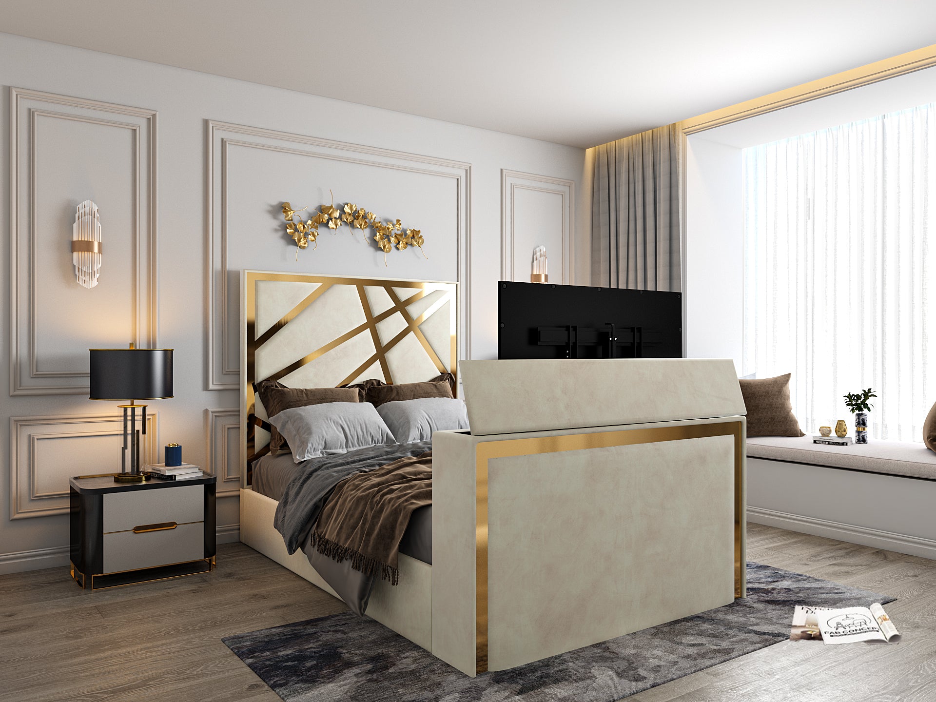 Rayleigh Upholstered Soft Velvet Tv Bed Frame