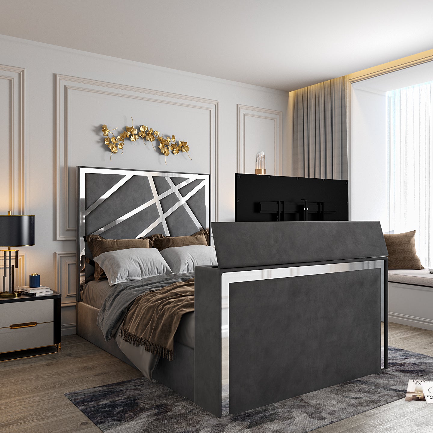 Rayleigh Upholstered Soft Velvet Tv Bed Frame