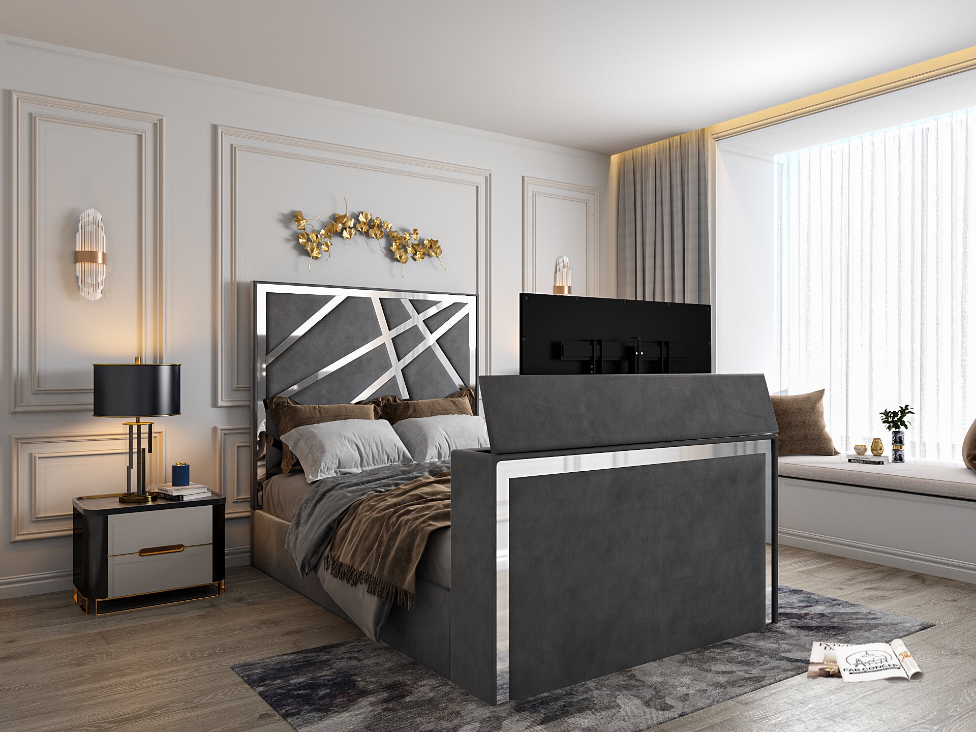 Rayleigh Upholstered Soft Velvet Tv Bed Frame