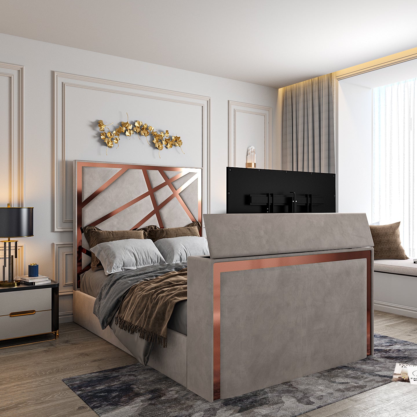 Rayleigh Upholstered Soft Velvet Tv Bed Frame