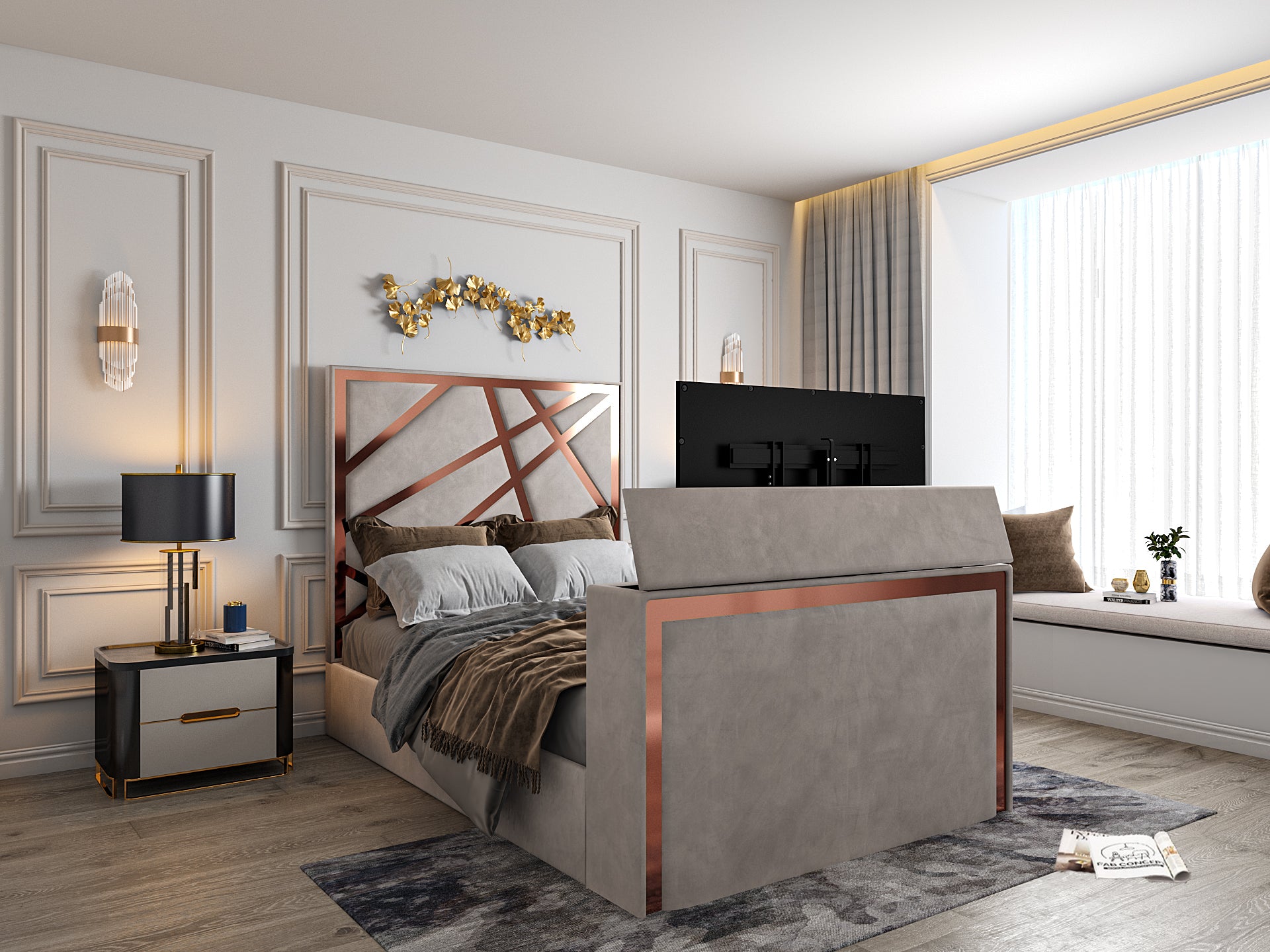 Rayleigh Upholstered Soft Velvet Tv Bed Frame