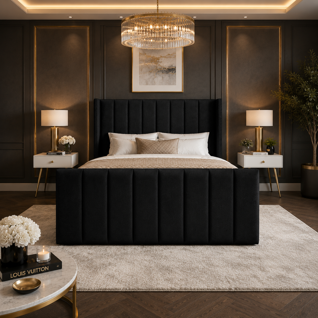Romano Straight Winged Upholstered Soft Velvet Bed Frame