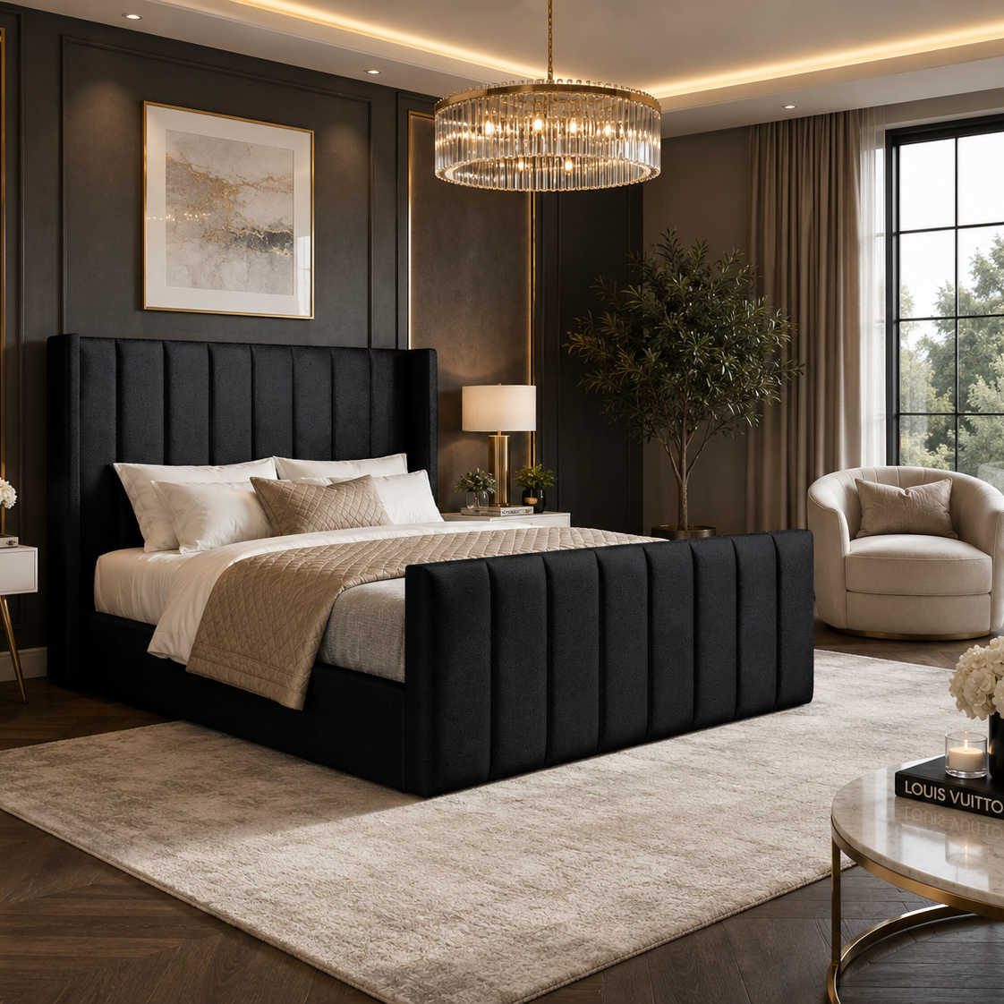 Romano Straight Winged Upholstered Soft Velvet Bed Frame