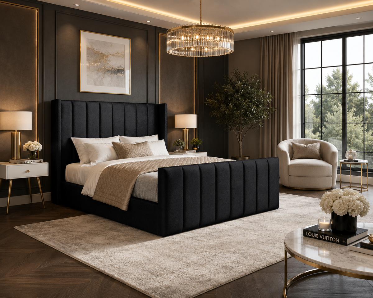 Romano Straight Winged Upholstered Soft Velvet Bed Frame