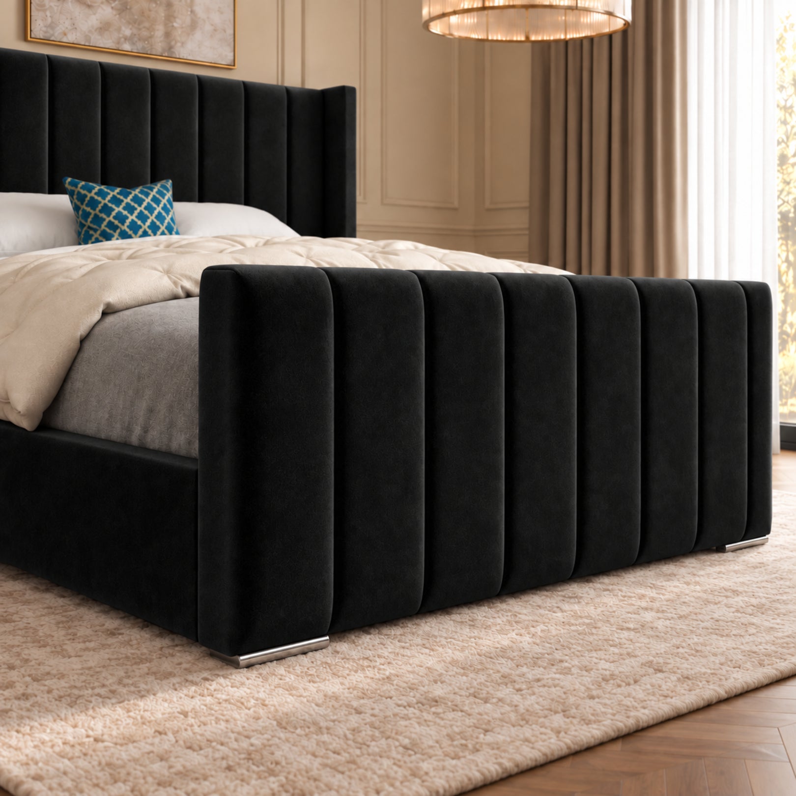 Romano Straight Winged Upholstered Soft Velvet Bed Frame