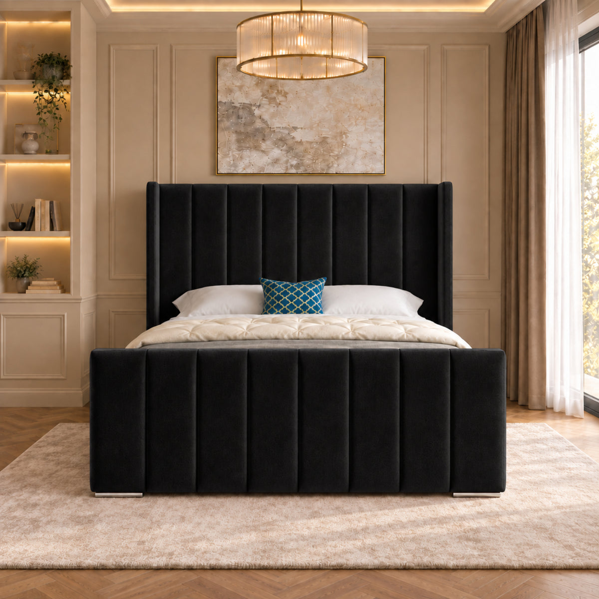 Romano Straight Winged Upholstered Soft Velvet Bed Frame