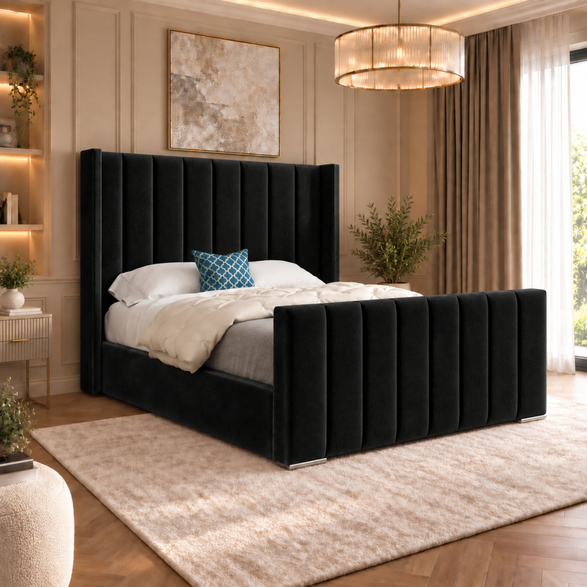Romano Straight Winged Upholstered Soft Velvet Bed Frame