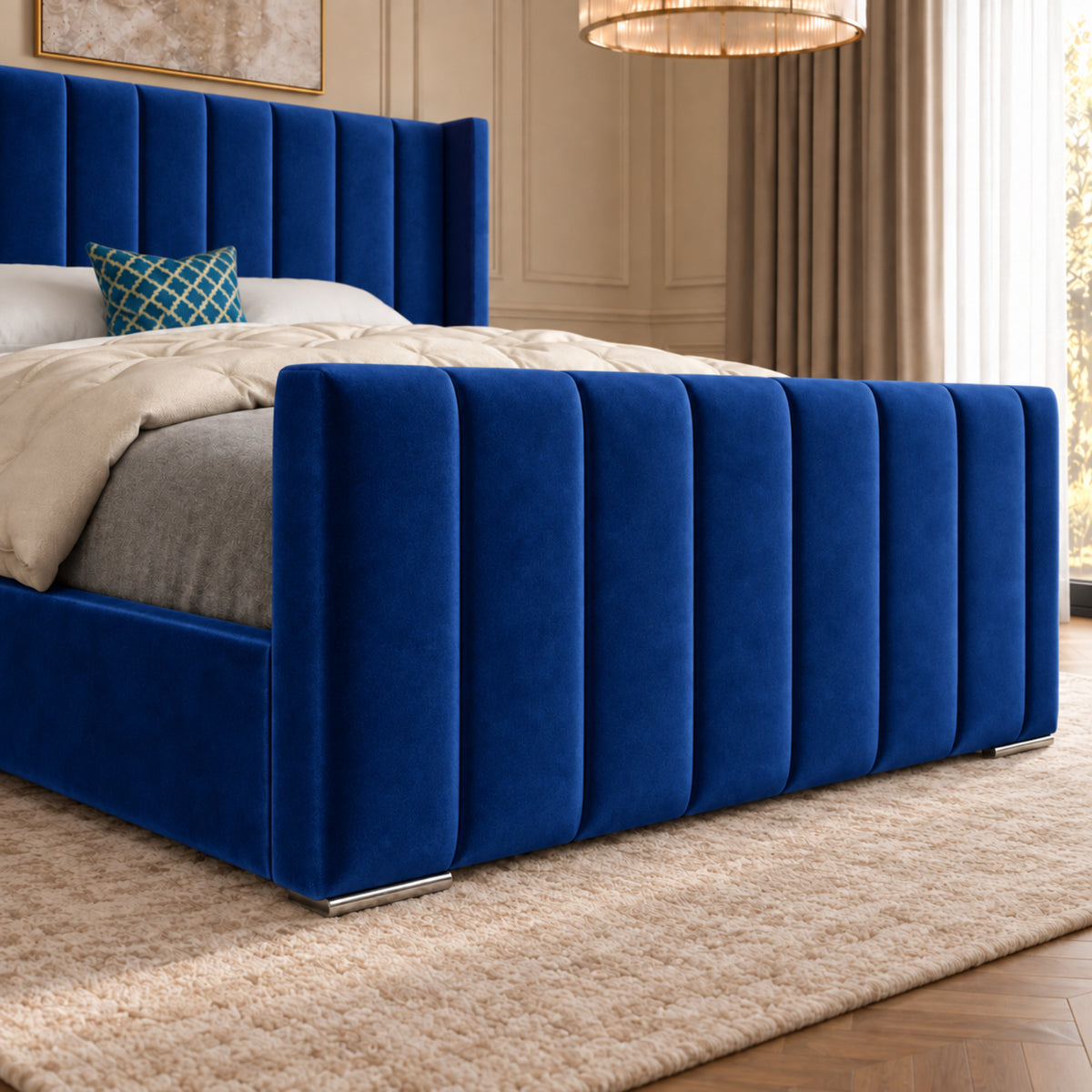 Romano Straight Winged Upholstered Soft Velvet Bed Frame