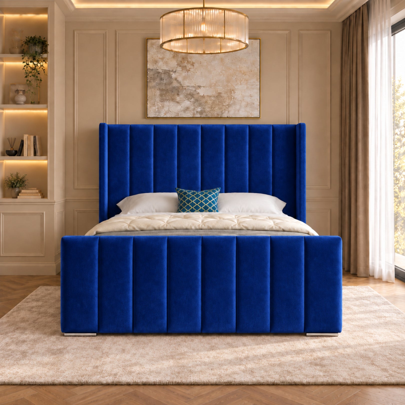 Romano Straight Winged Upholstered Soft Velvet Bed Frame