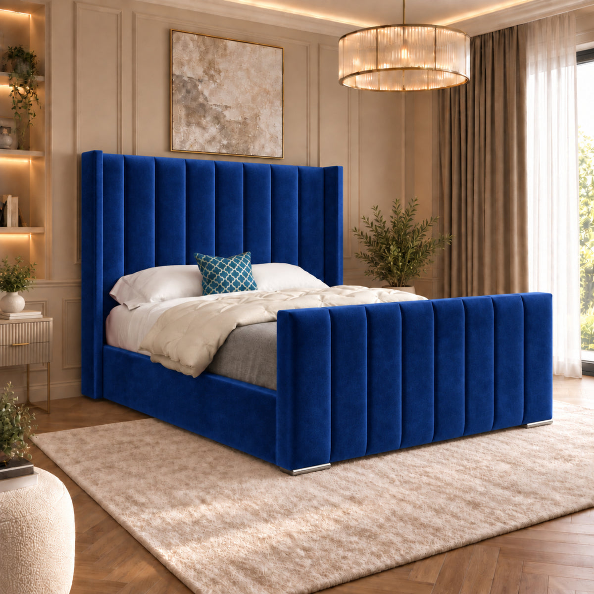 Romano Straight Winged Upholstered Soft Velvet Bed Frame