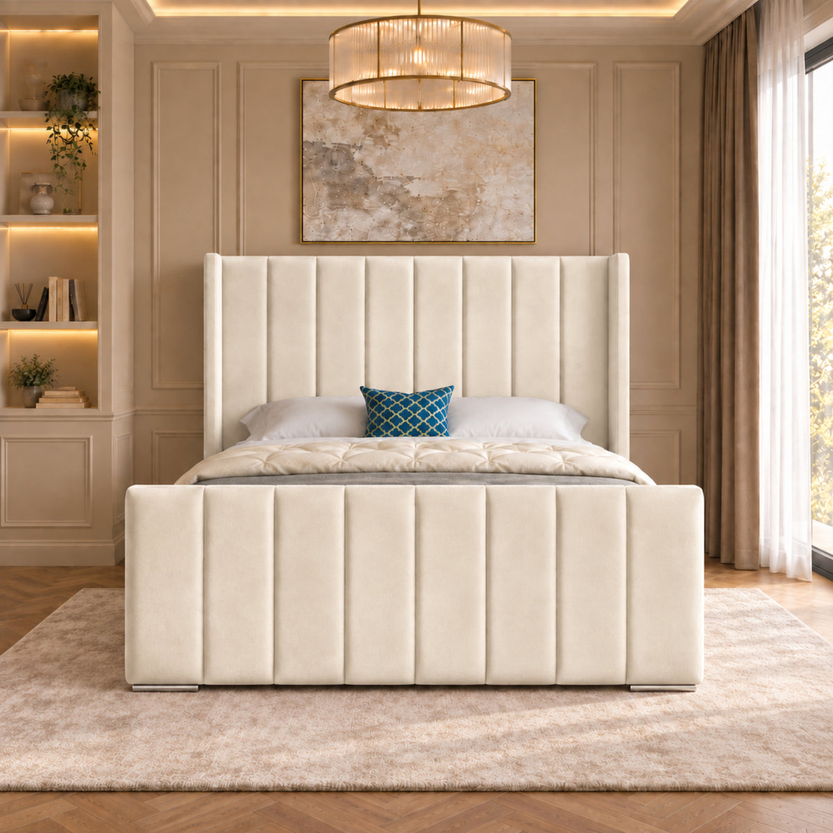 Romano Straight Winged Upholstered Soft Velvet Bed Frame