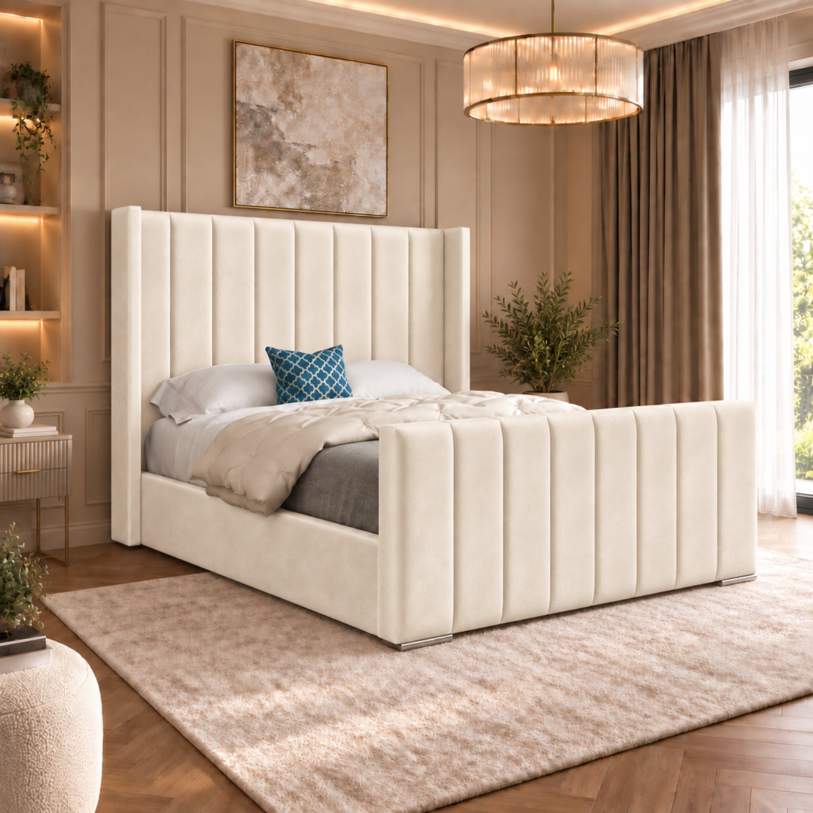 Romano Straight Winged Upholstered Soft Velvet Bed Frame