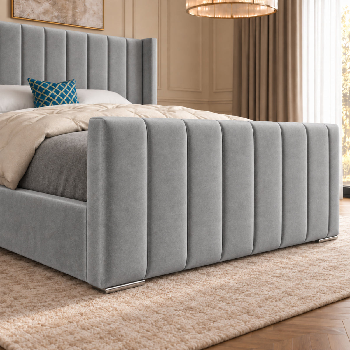 Romano Straight Winged Upholstered Soft Velvet Bed Frame