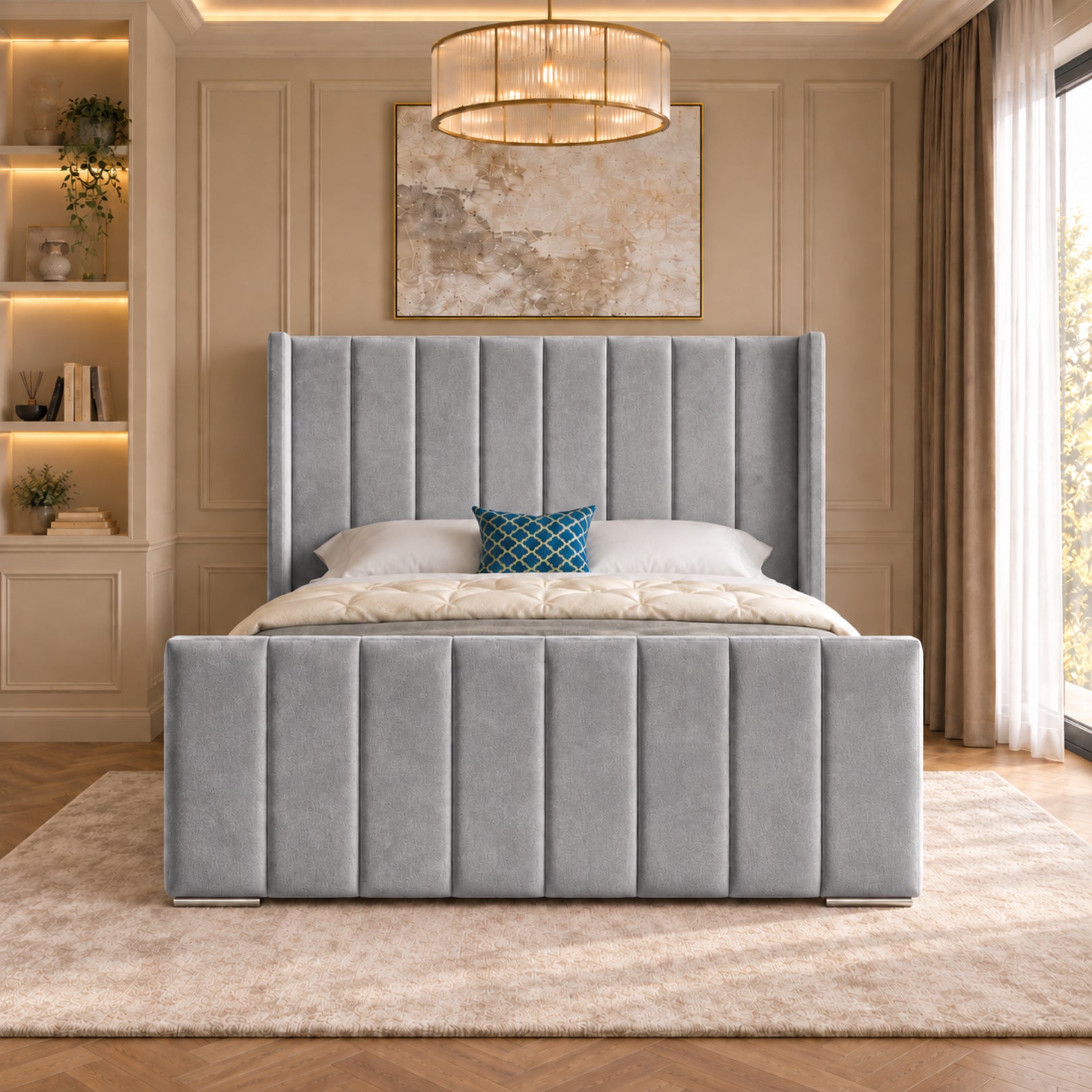 Romano Straight Winged Upholstered Soft Velvet Bed Frame