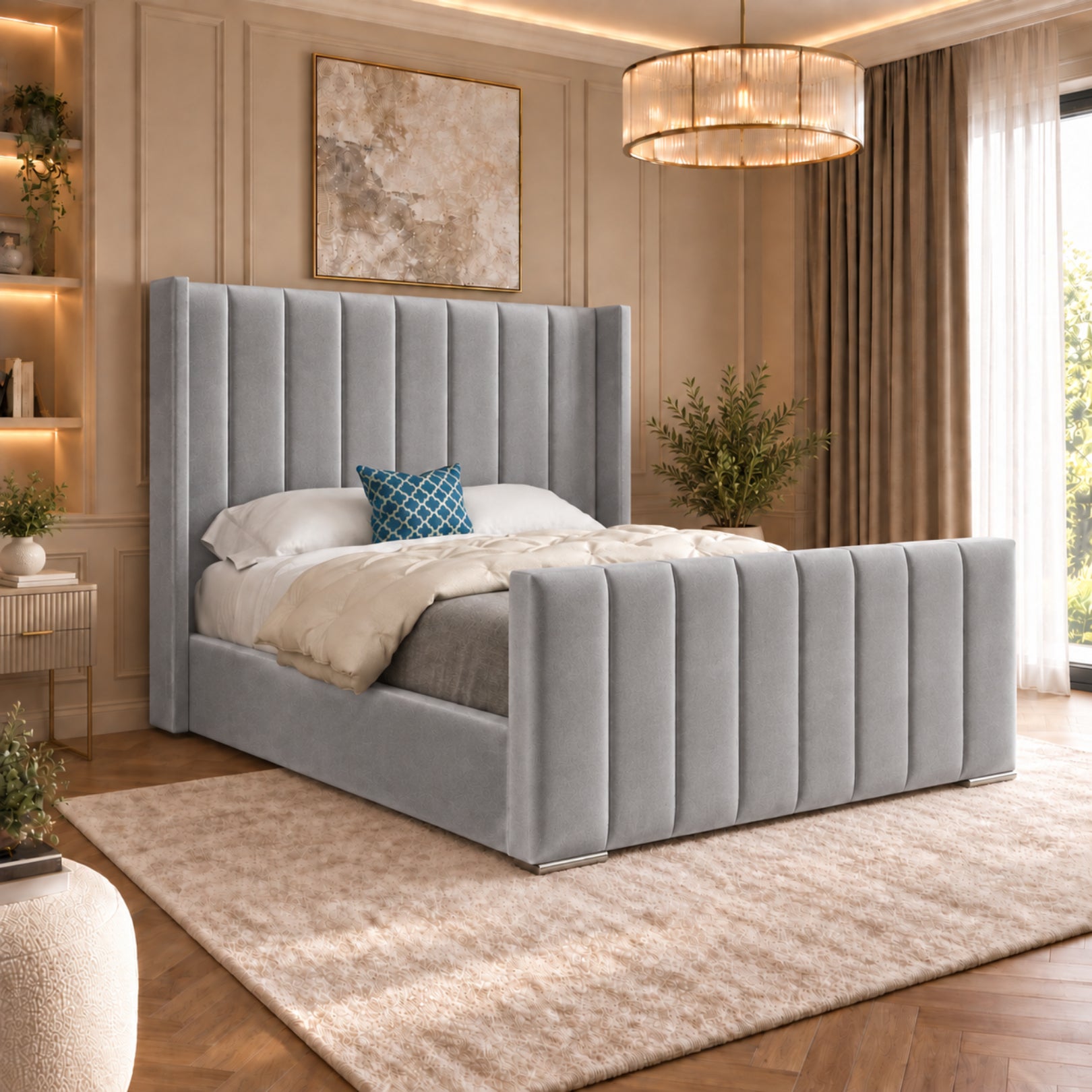 Romano Straight Winged Upholstered Soft Velvet Bed Frame