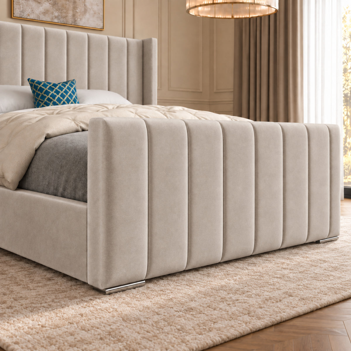Romano Straight Winged Upholstered Soft Velvet Bed Frame