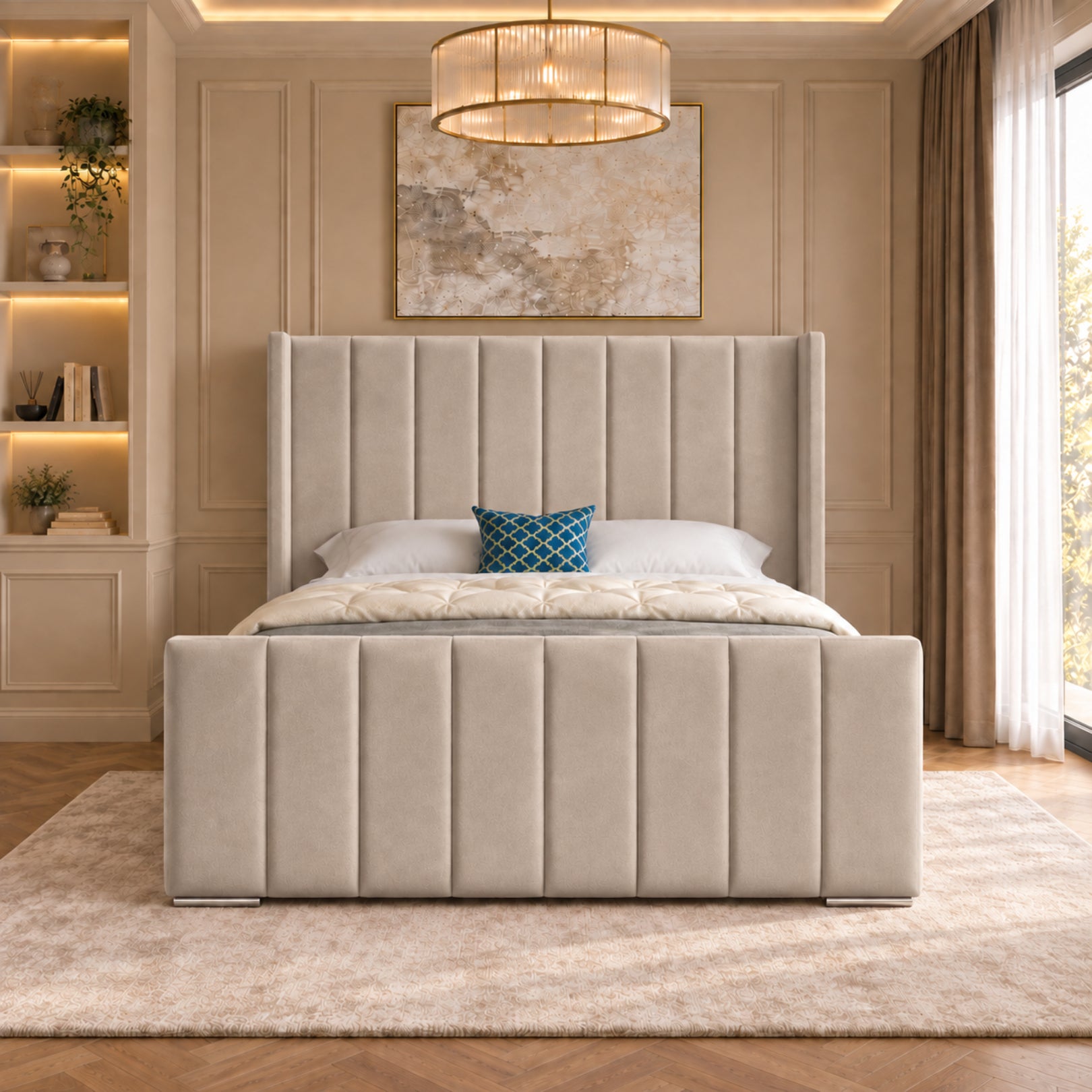 Romano Straight Winged Upholstered Soft Velvet Bed Frame