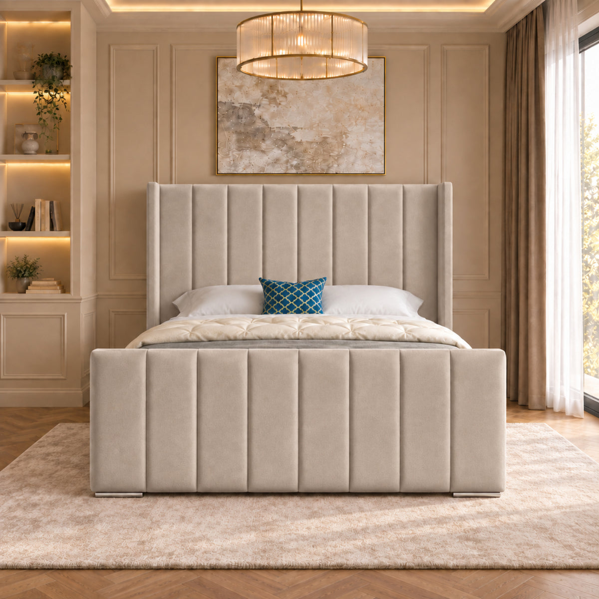 Romano Straight Winged Upholstered Soft Velvet Bed Frame