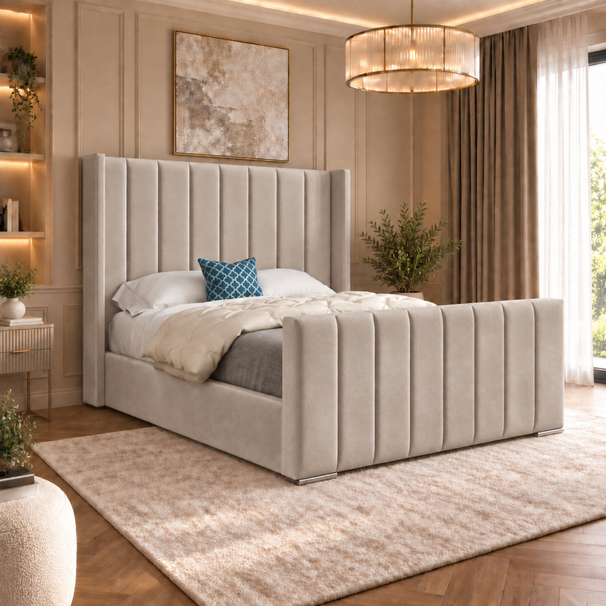 Romano Straight Winged Upholstered Soft Velvet Bed Frame