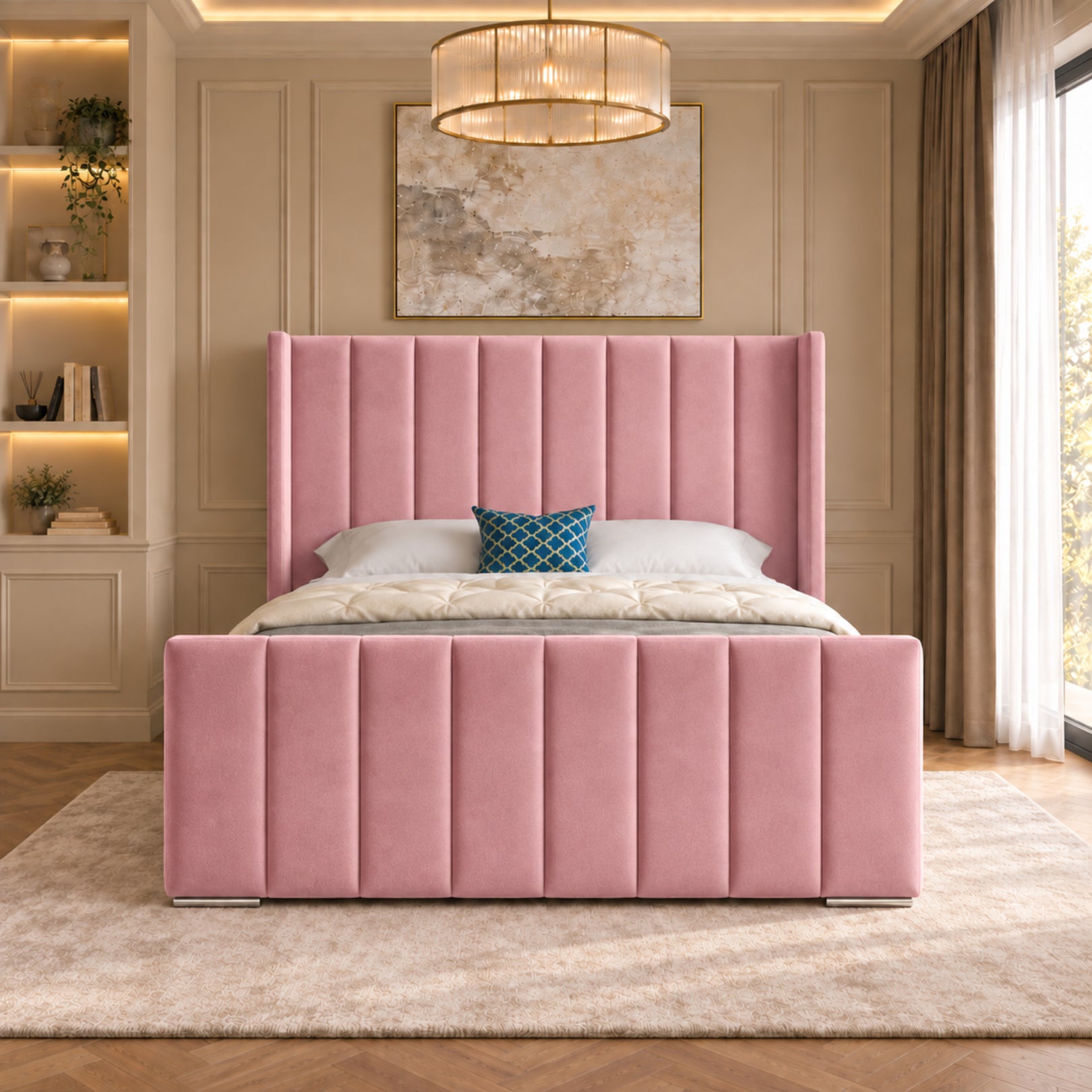 Romano Straight Winged Upholstered Soft Velvet Bed Frame