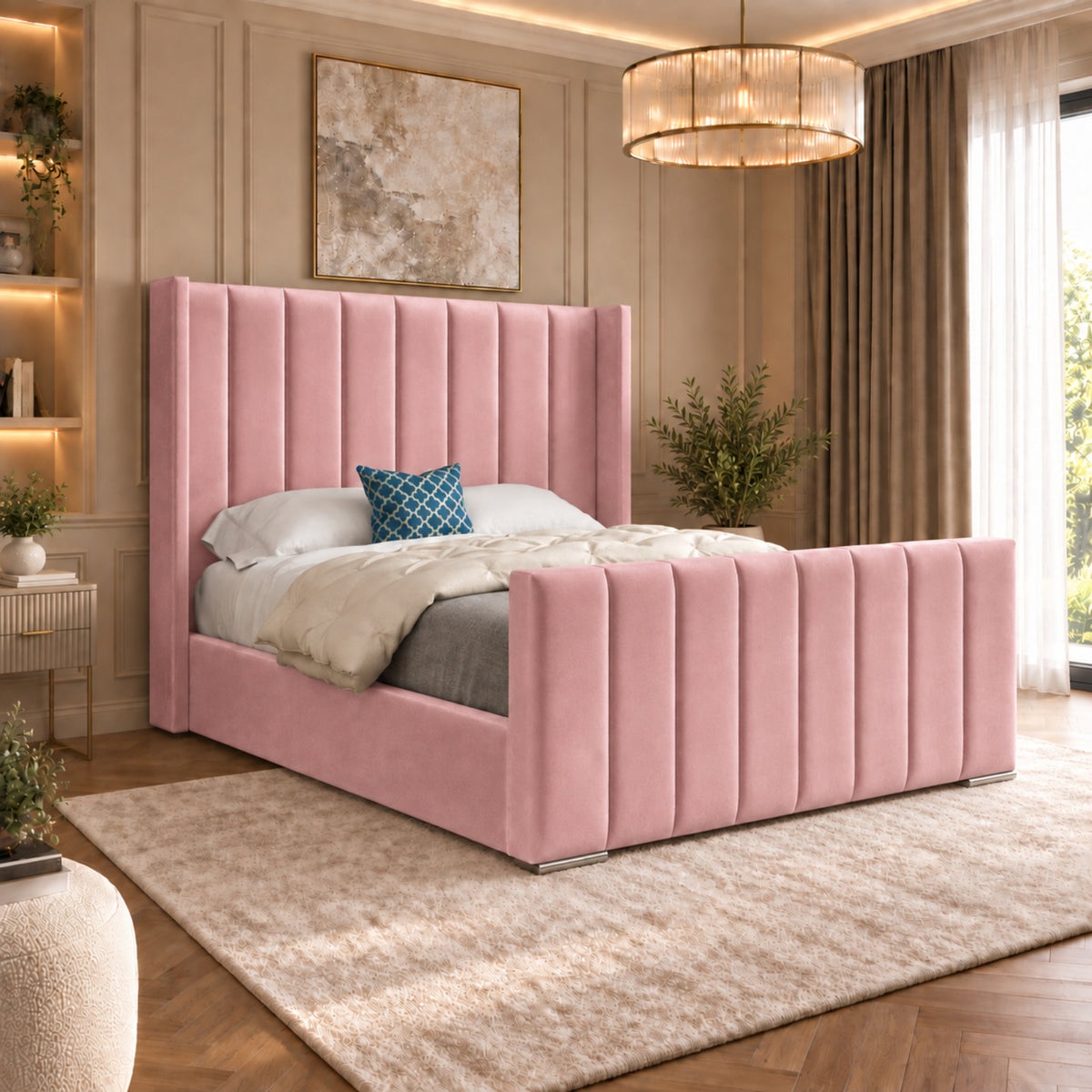 Romano Straight Winged Upholstered Soft Velvet Bed Frame