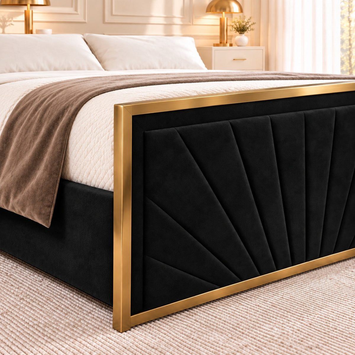 Roxy Upholstered Soft Velvet Metal Bed Frame