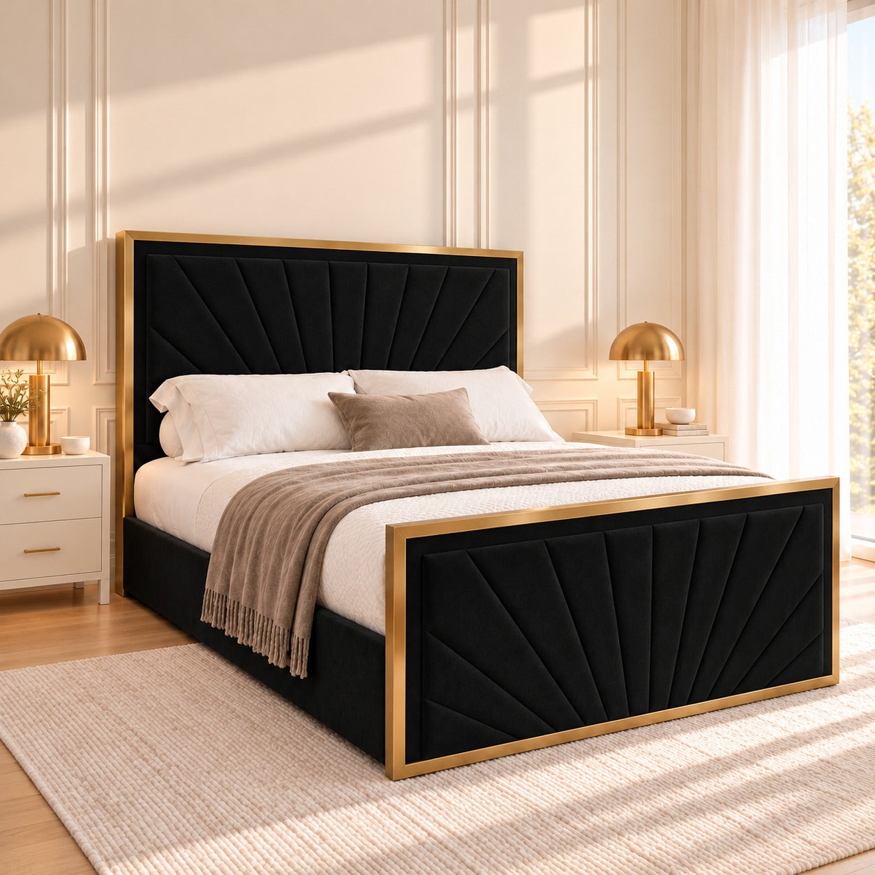 Roxy Upholstered Soft Velvet Metal Bed Frame