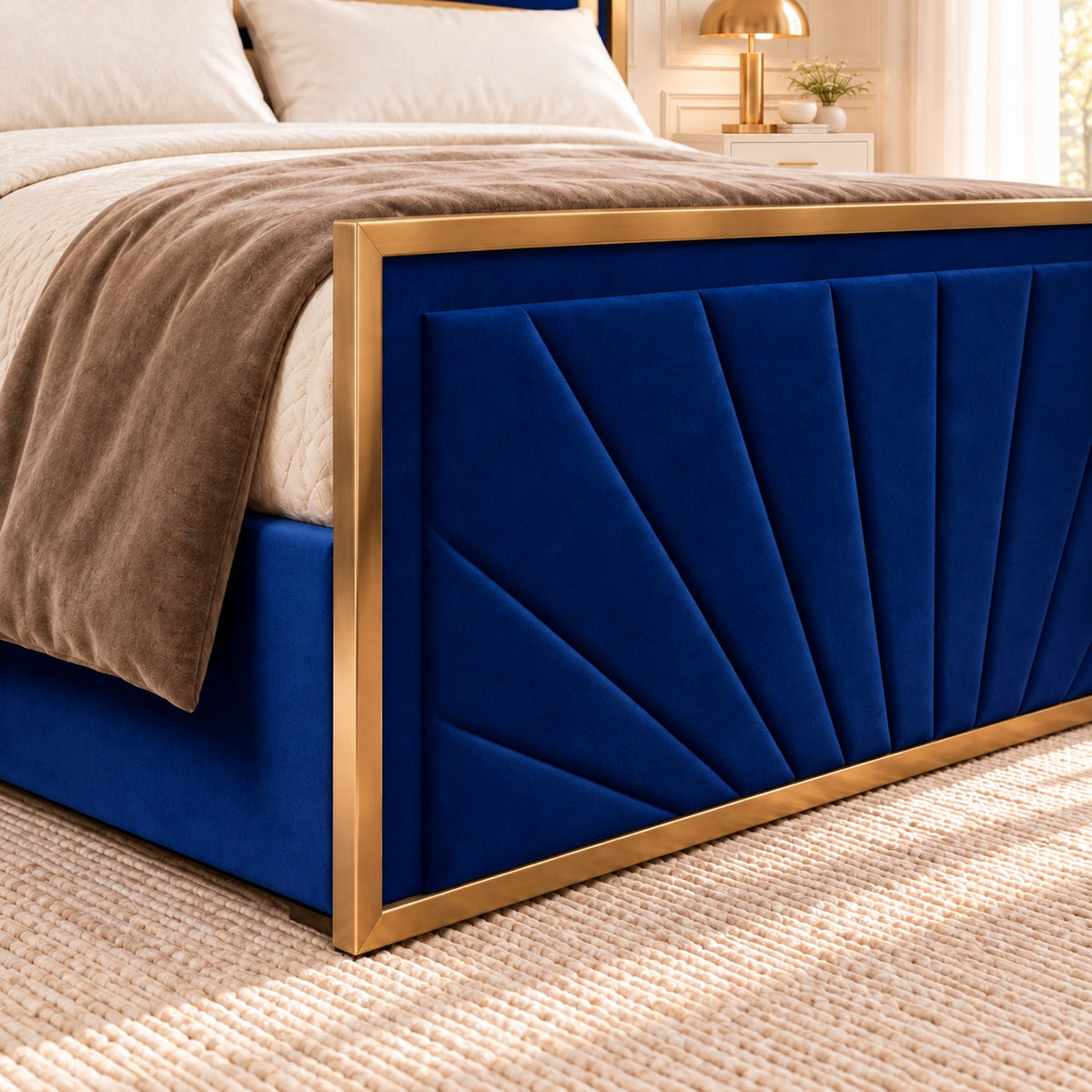 Roxy Upholstered Soft Velvet Metal Bed Frame