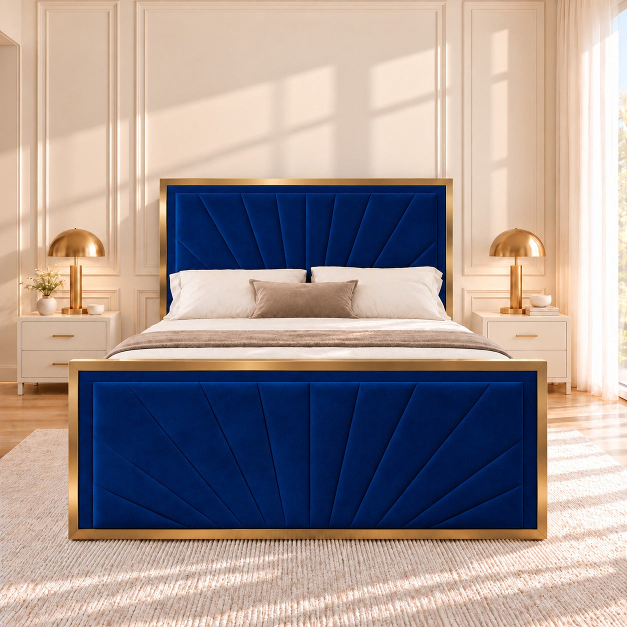 Roxy Upholstered Soft Velvet Metal Bed Frame