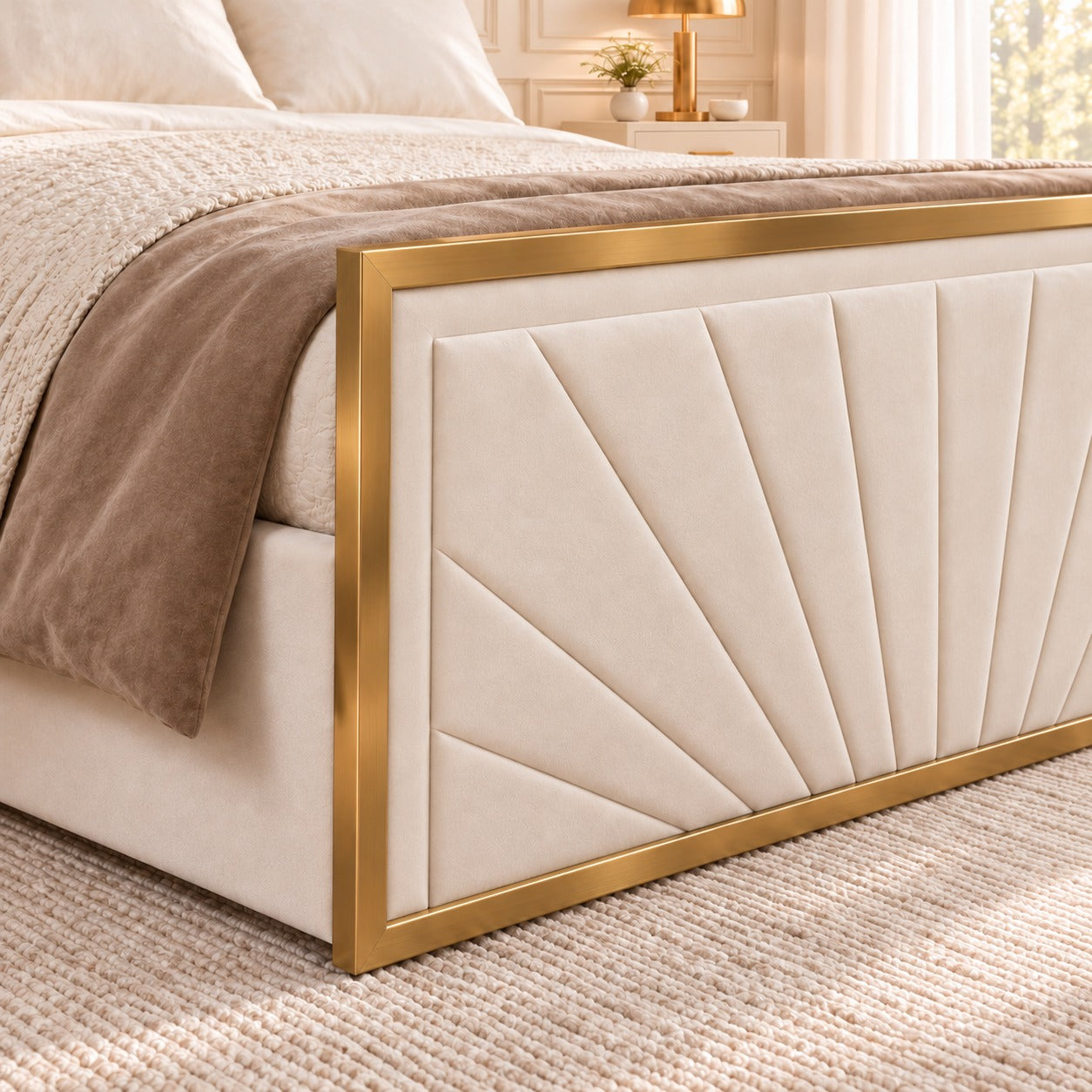 Roxy Upholstered Soft Velvet Metal Bed Frame