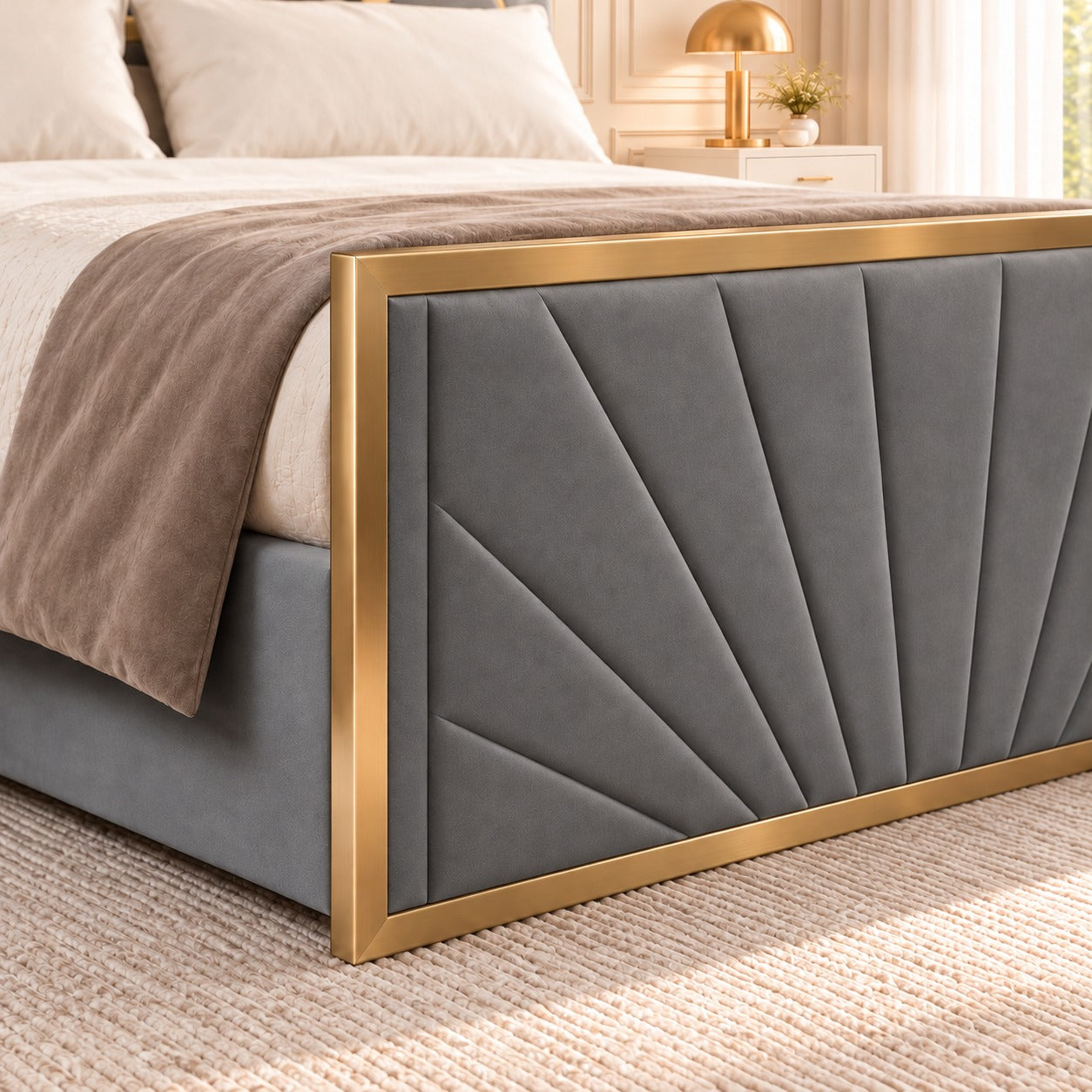 Roxy Upholstered Soft Velvet Metal Bed Frame