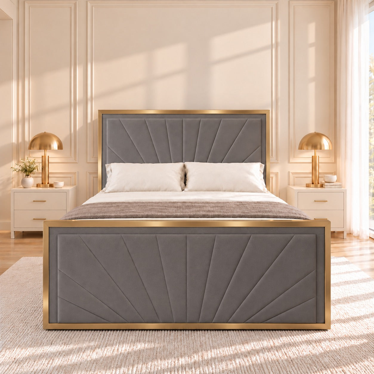Roxy Upholstered Soft Velvet Metal Bed Frame