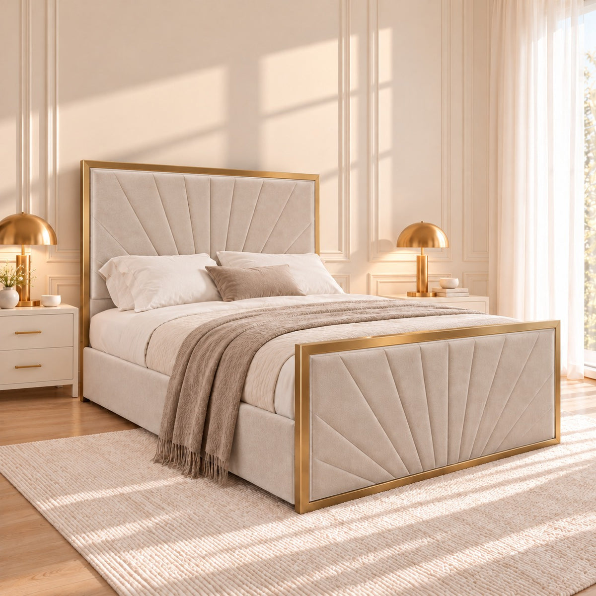 Roxy Upholstered Soft Velvet Metal Bed Frame