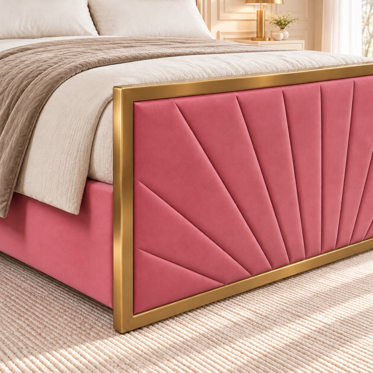 Roxy Upholstered Soft Velvet Metal Bed Frame