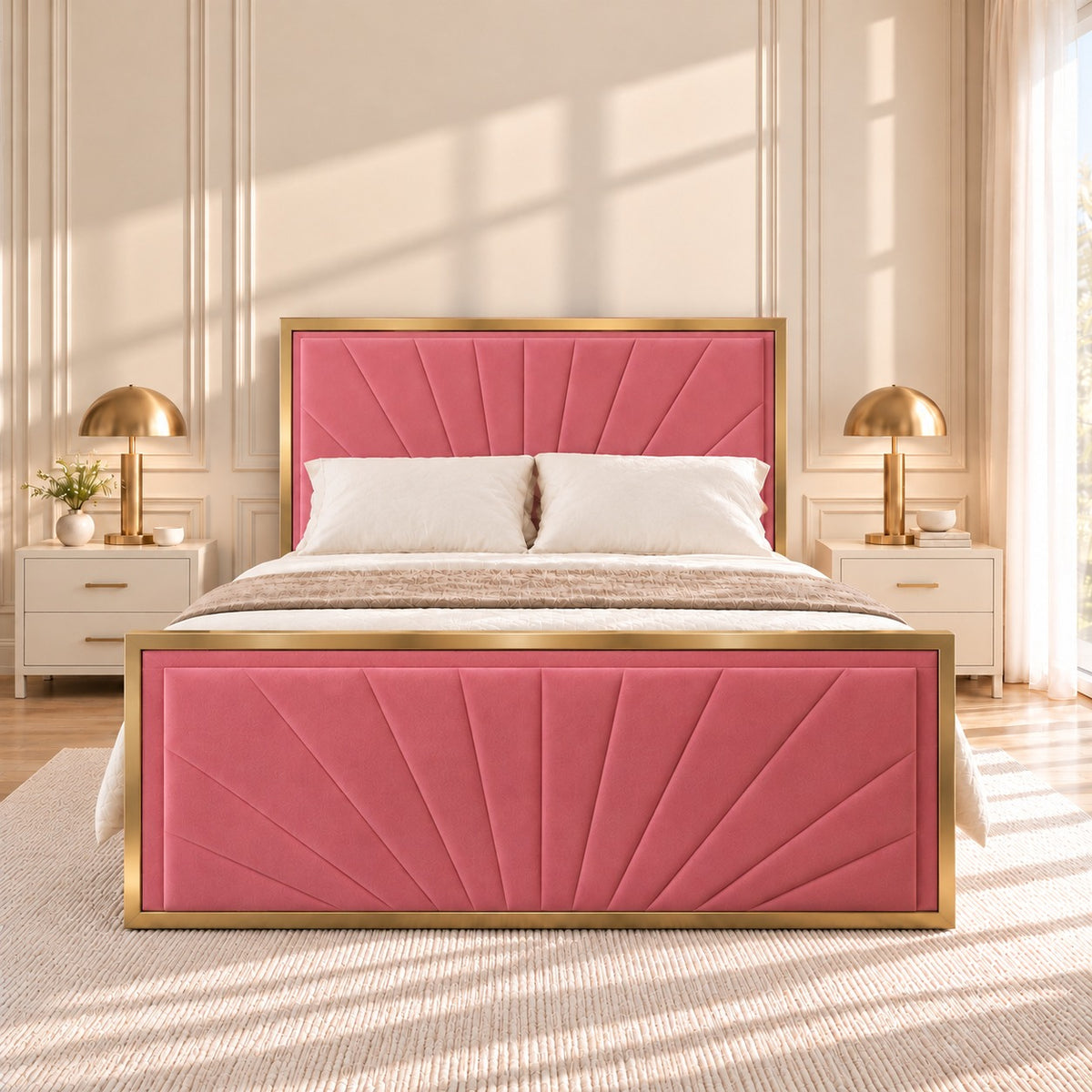 Roxy Upholstered Soft Velvet Metal Bed Frame