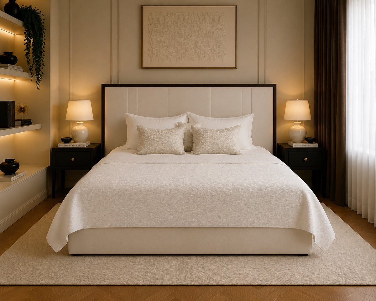 Salerno Metal Framed Vertical Panelled Headboard Upholstered Bed Frame