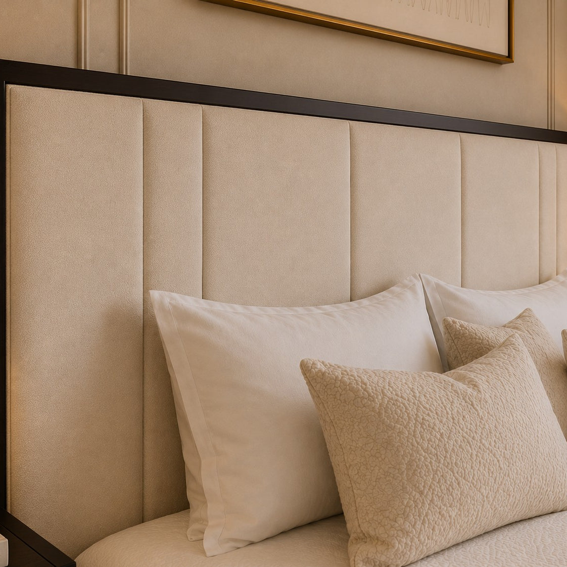 Salerno Metal Framed Vertical Panelled Headboard Upholstered Bed Frame