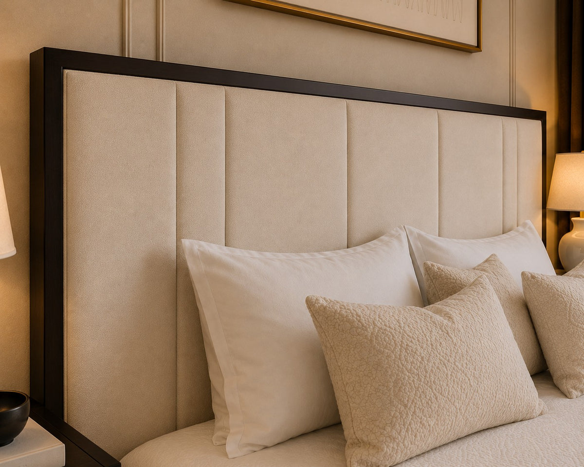 Salerno Metal Framed Vertical Panelled Headboard Upholstered Bed Frame