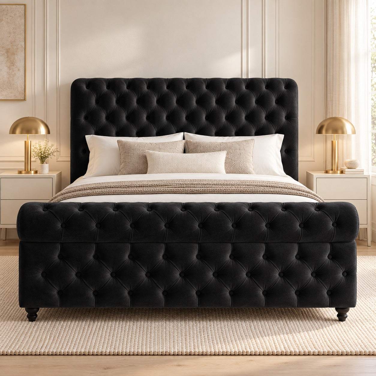 Savana Sleigh Upholstered Soft Velvet Bed Frame
