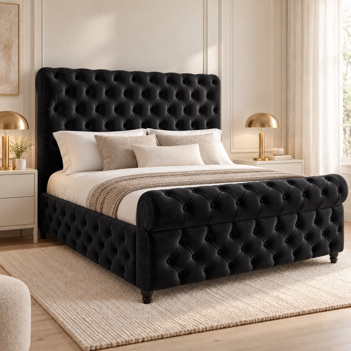 Savana Sleigh Upholstered Soft Velvet Bed Frame