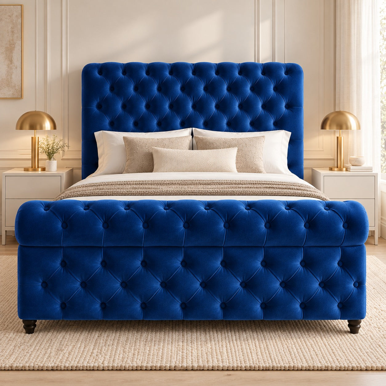 Savana Sleigh Upholstered Soft Velvet Bed Frame
