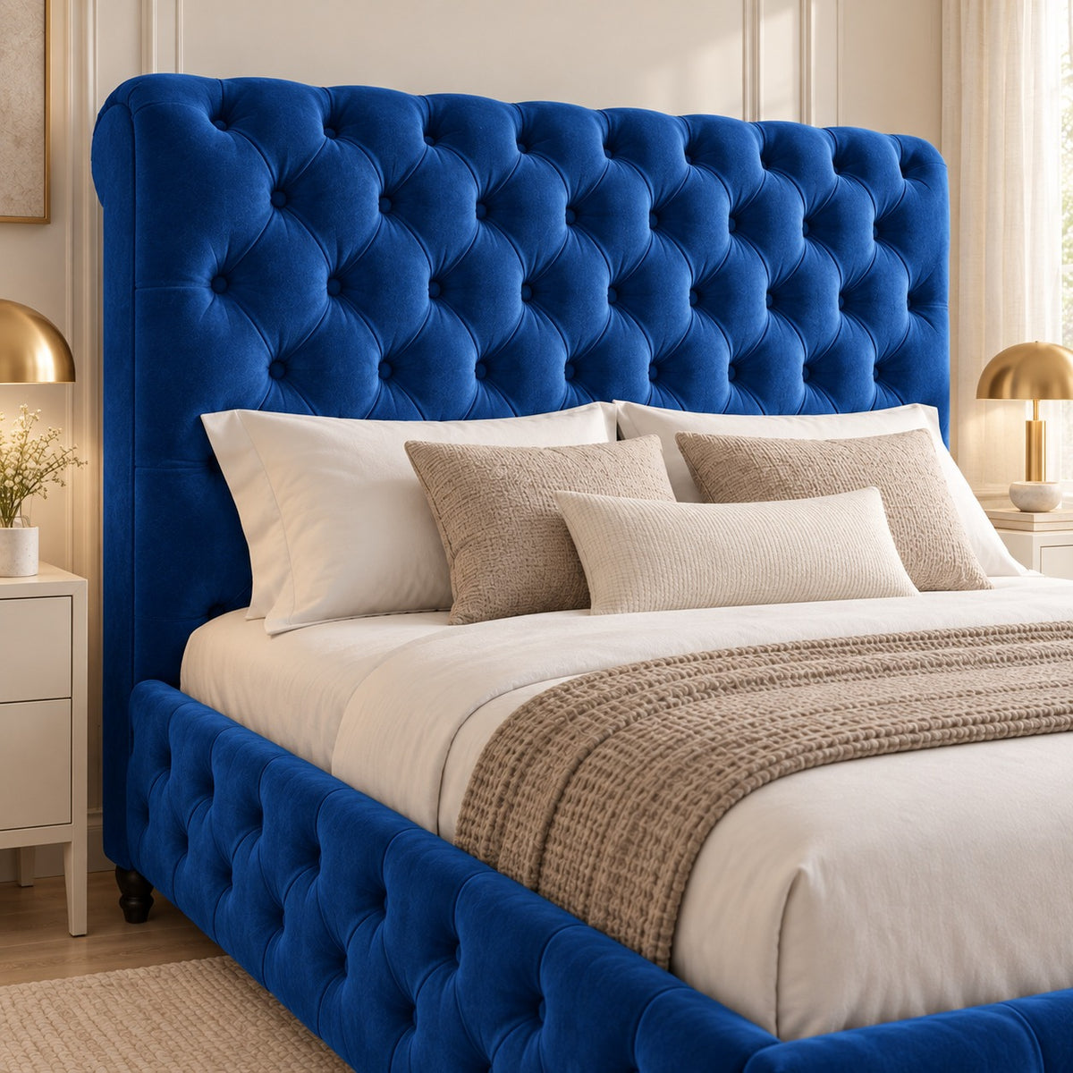 Savana Sleigh Upholstered Soft Velvet Bed Frame