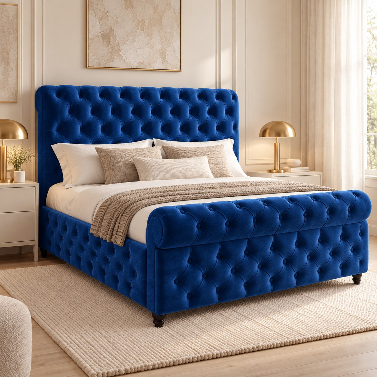 Savana Sleigh Upholstered Soft Velvet Bed Frame