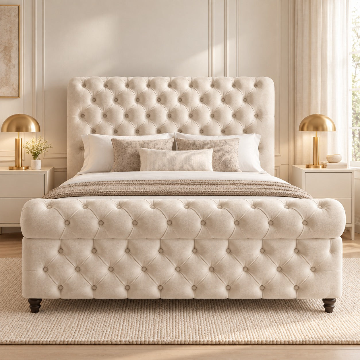 Savana Sleigh Upholstered Soft Velvet Bed Frame