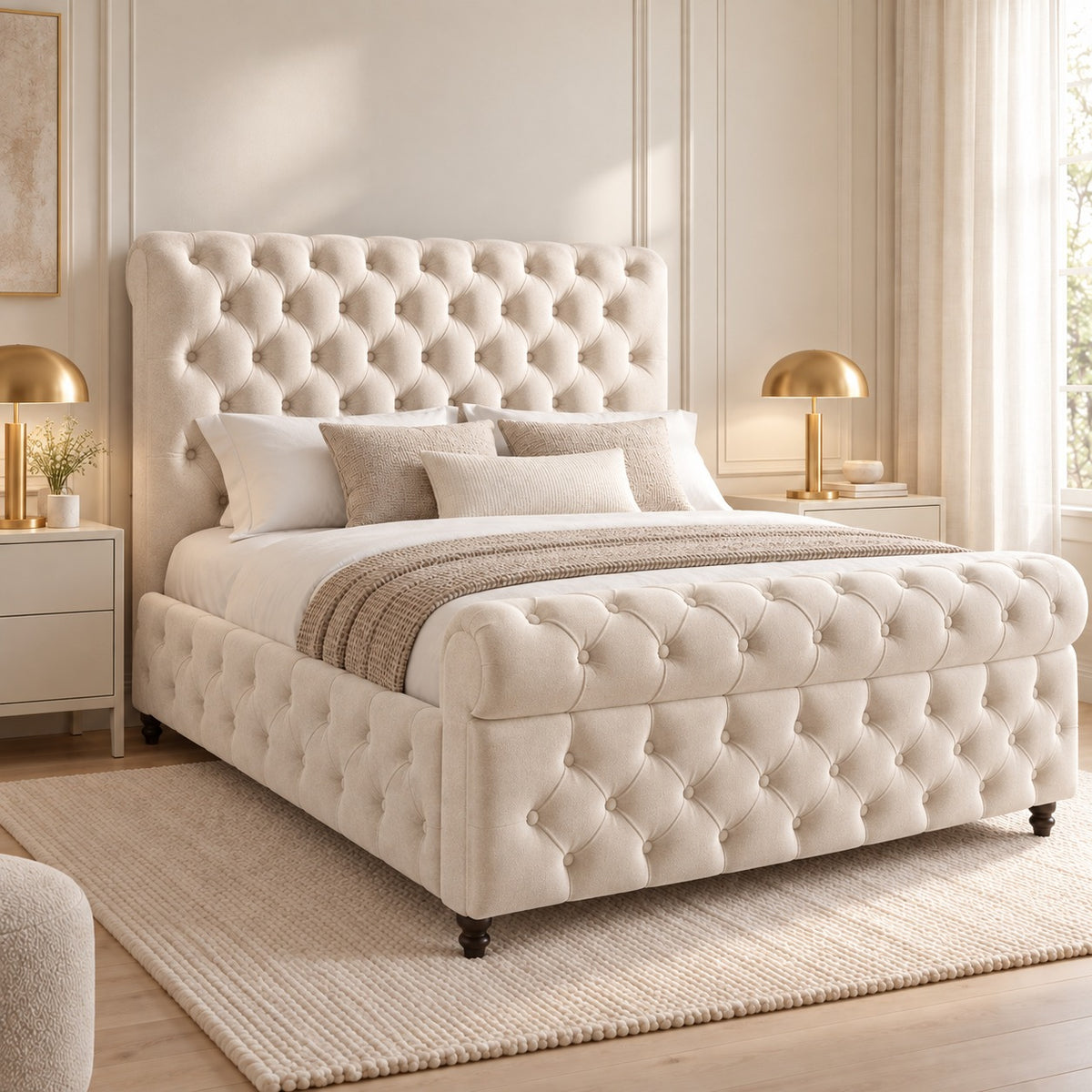 Savana Sleigh Upholstered Soft Velvet Bed Frame